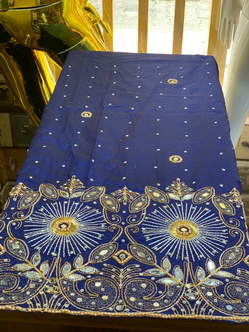 Navy Blue Luxury George Fabric - Image 3