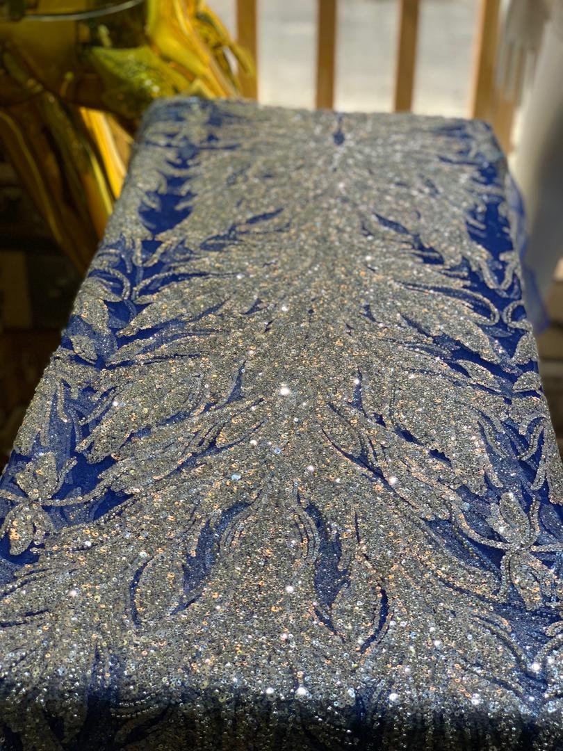 Luxury Blue Beaded Lace