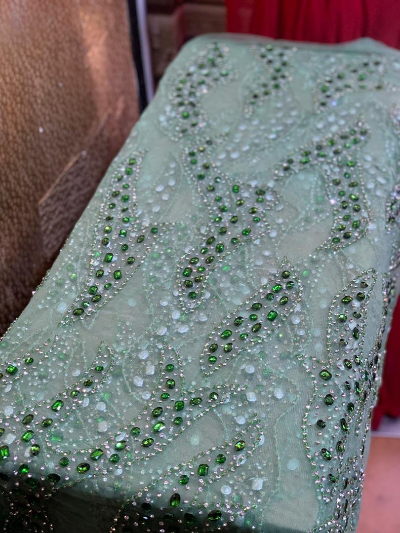 LUXURY GREEN CRYSTAL LACE