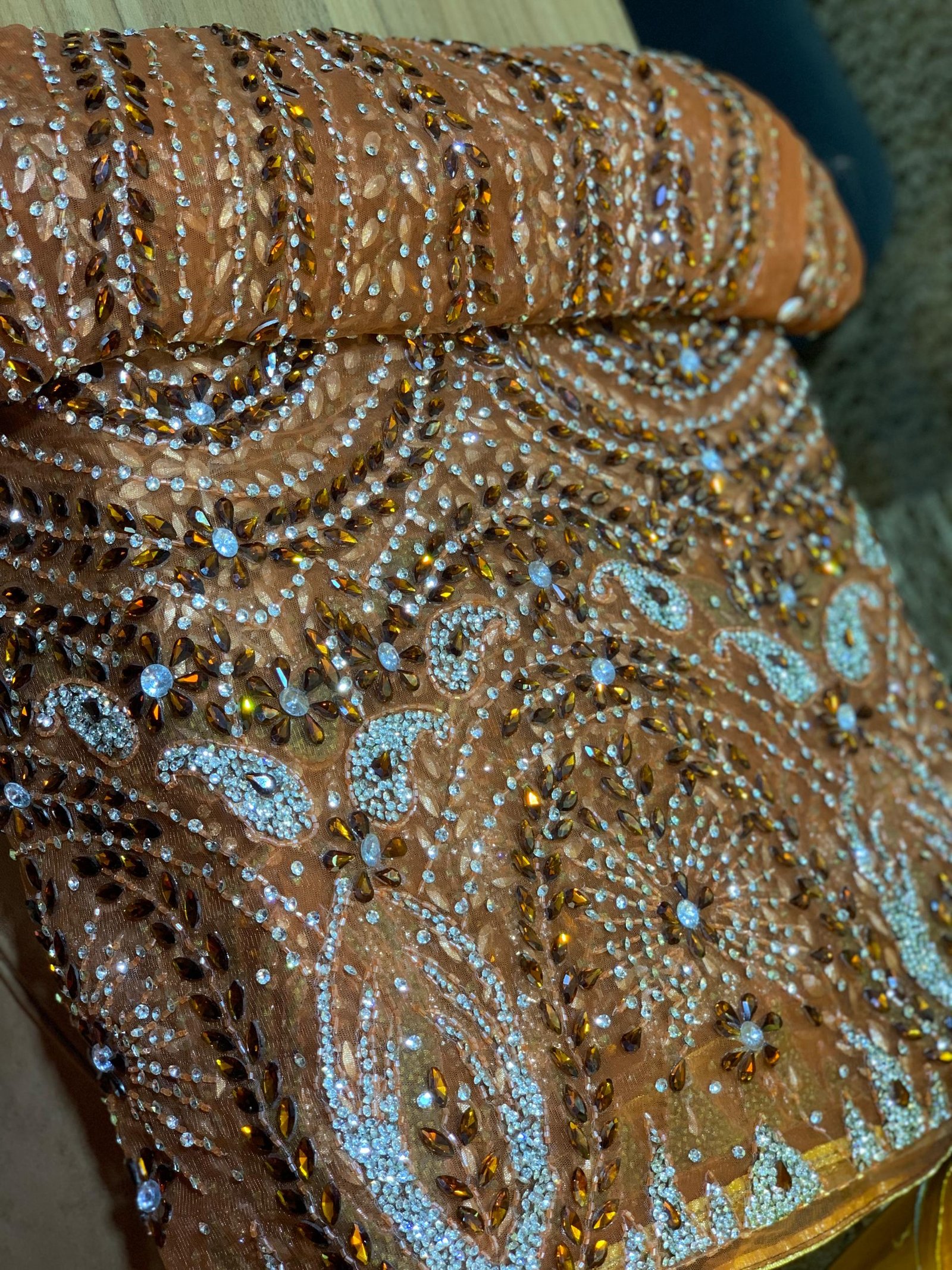 LUXURY ORANGE CRYSTAL LACE